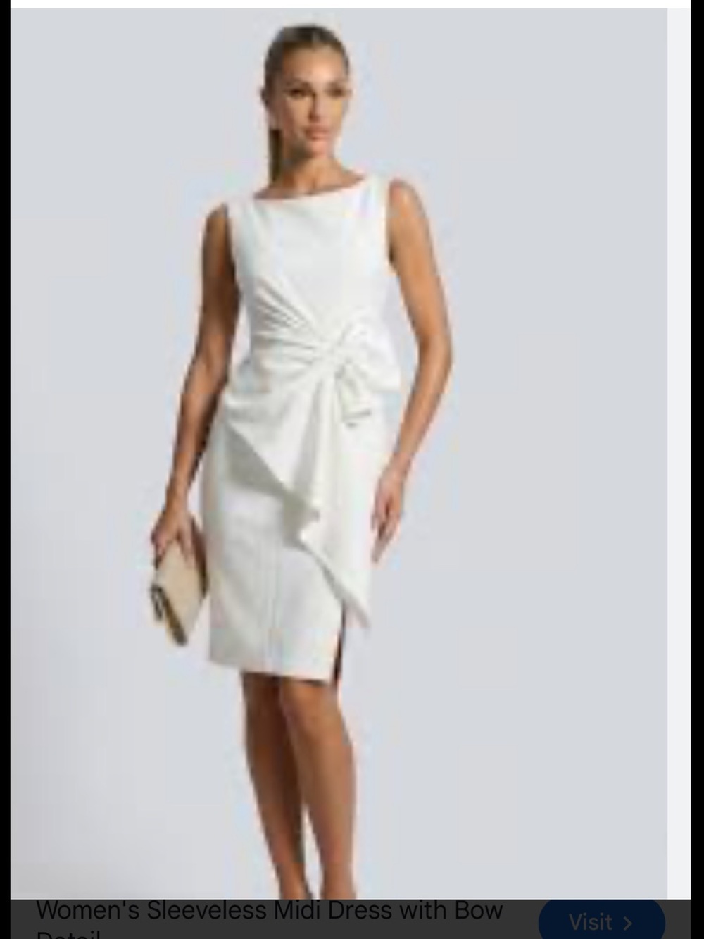 Sleeveless White Midi Dress with Side Tie Detail